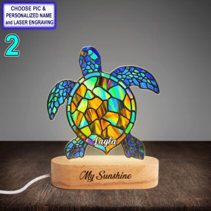 Alternative view of Personalized Colorful Sea Turtle Acrylic Night Light with Name Engraving