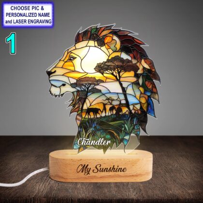 Personalized Colorful Lion Acrylic Night Light with Name Engraving