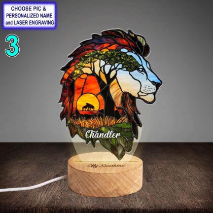 Personalized Colorful Lion Acrylic Night Light with Name Engraving - Image 3