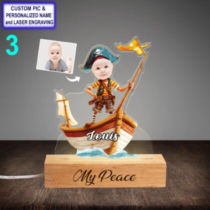 Funny Custom Pirate Night Light – Personalized Face & Name Engraved LED Lamp - Image 3