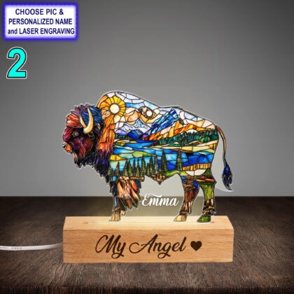 Alternative view of Personalized Colorful Bison Acrylic Night Light with Name Engraving