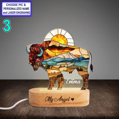Personalized Colorful Bison Acrylic Night Light with Name Engraving - Image 3