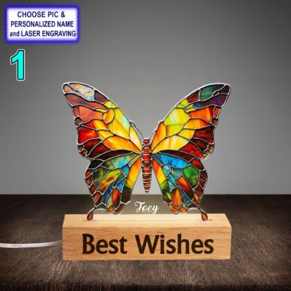 Personalized Colorful Butterfly Acrylic Night Light with Name Engraving