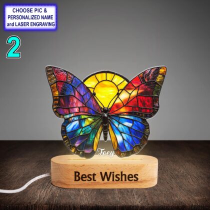 Alternative view of Personalized Colorful Butterfly Acrylic Night Light with Name Engraving