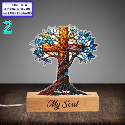 Alternative view of Personalized Colorful Cross Acrylic Night Light with Name Engraving