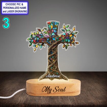 Personalized Colorful Cross Acrylic Night Light with Name Engraving - Image 3