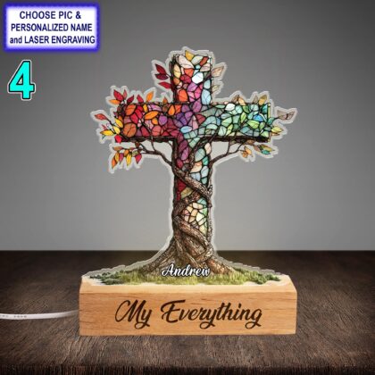 Personalized Colorful Cross Acrylic Night Light with Name Engraving - Image 4