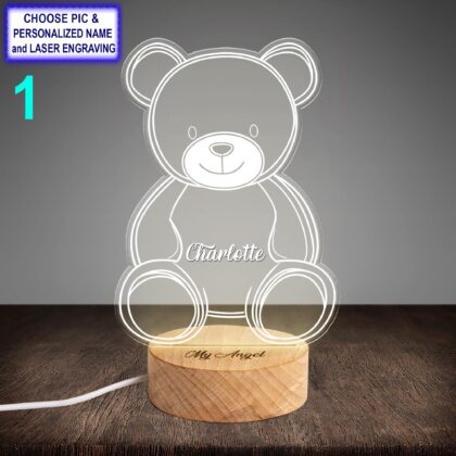 Personalized Teddy Bear Acrylic Night Light with Name Engraving