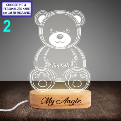 Alternative view of Personalized Teddy Bear Acrylic Night Light with Name Engraving