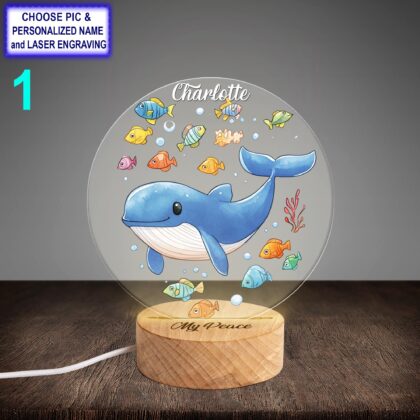 Personalized Whale Sea Acrylic Night Light with Name Engraving