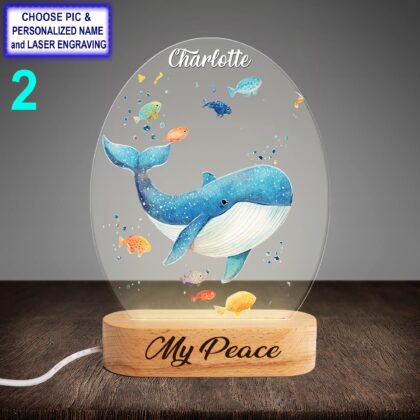 Alternative view of Personalized Whale Sea Acrylic Night Light with Name Engraving