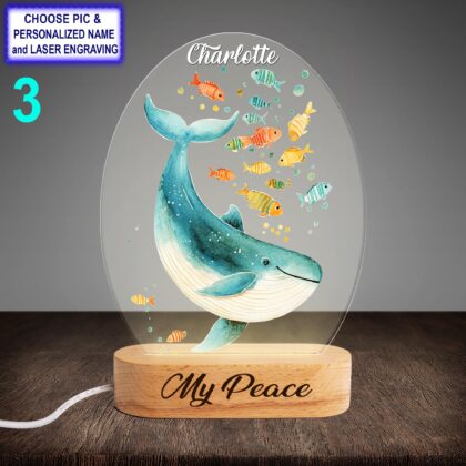 Personalized Whale Sea Acrylic Night Light with Name Engraving - Image 3