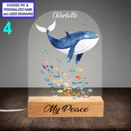 Personalized Whale Sea Acrylic Night Light with Name Engraving - Image 4