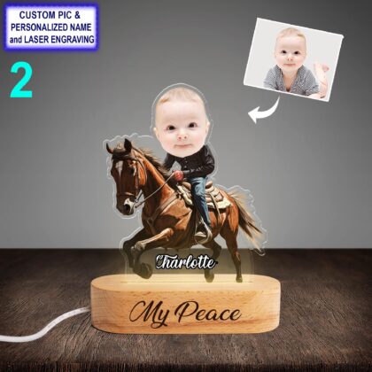 Alternative view of Personalized Cowboy Night Light with Name Engraving – Custom LED Beech Wood Lamp