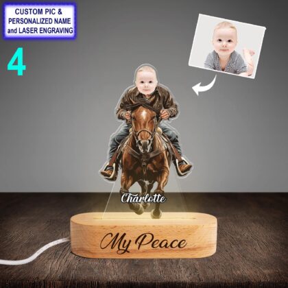 Personalized Cowboy Night Light with Name Engraving – Custom LED Beech Wood Lamp - Image 4