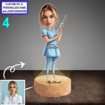 Personalized Nurse Night Light with Name Engraving – Custom LED Beech Wood Lamp - Image 4
