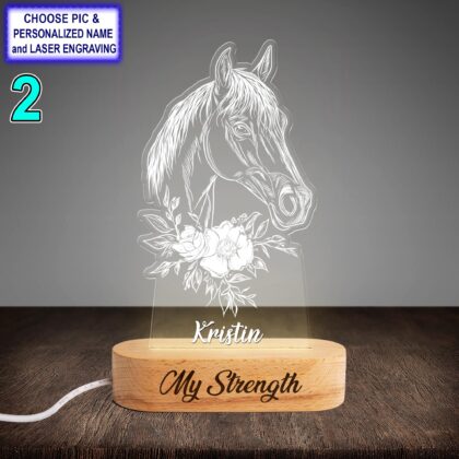 Alternative view of Personalized Horse And Floral Acrylic Night Light with Name Engraving