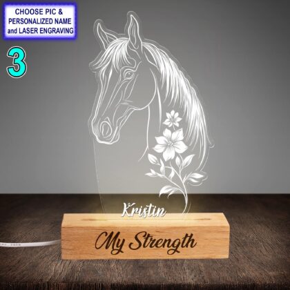 Personalized Horse And Floral Acrylic Night Light with Name Engraving - Image 3