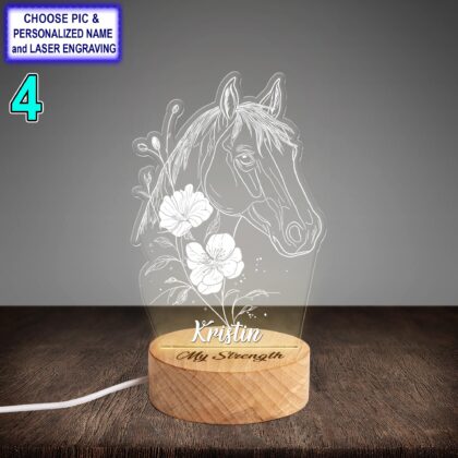 Personalized Horse And Floral Acrylic Night Light with Name Engraving - Image 4