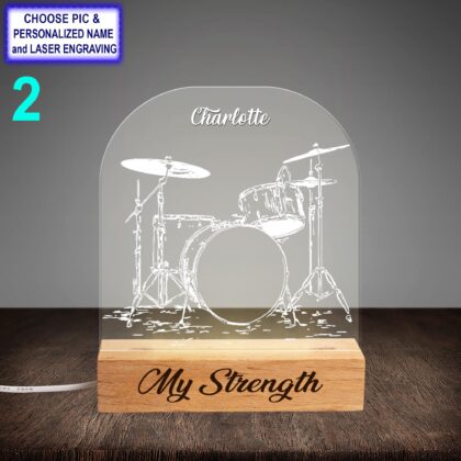 Alternative view of Personalized Drum Set Acrylic Night Light with Name Engraving
