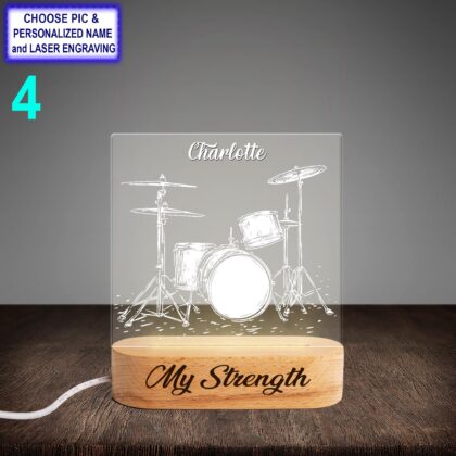 Personalized Drum Set Acrylic Night Light with Name Engraving - Image 4