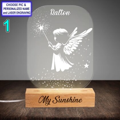 Personalized Baby Angel Star Acrylic Night Light with Name Engraving