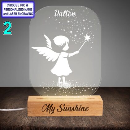 Alternative view of Personalized Baby Angel Star Acrylic Night Light with Name Engraving