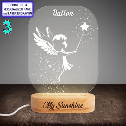 Personalized Baby Angel Star Acrylic Night Light with Name Engraving - Image 3