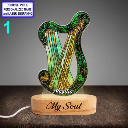 Personalized Irish Harp Acrylic Night Light with Name Engraving