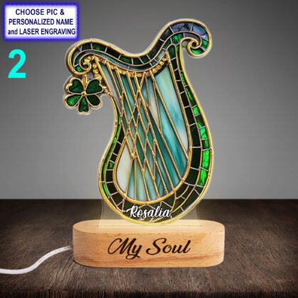 Alternative view of Personalized Irish Harp Acrylic Night Light with Name Engraving