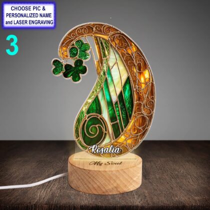 Personalized Irish Harp Acrylic Night Light with Name Engraving - Image 3