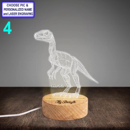 Personalized Velociraptor Acrylic Night Light with Name Engraving - Image 4