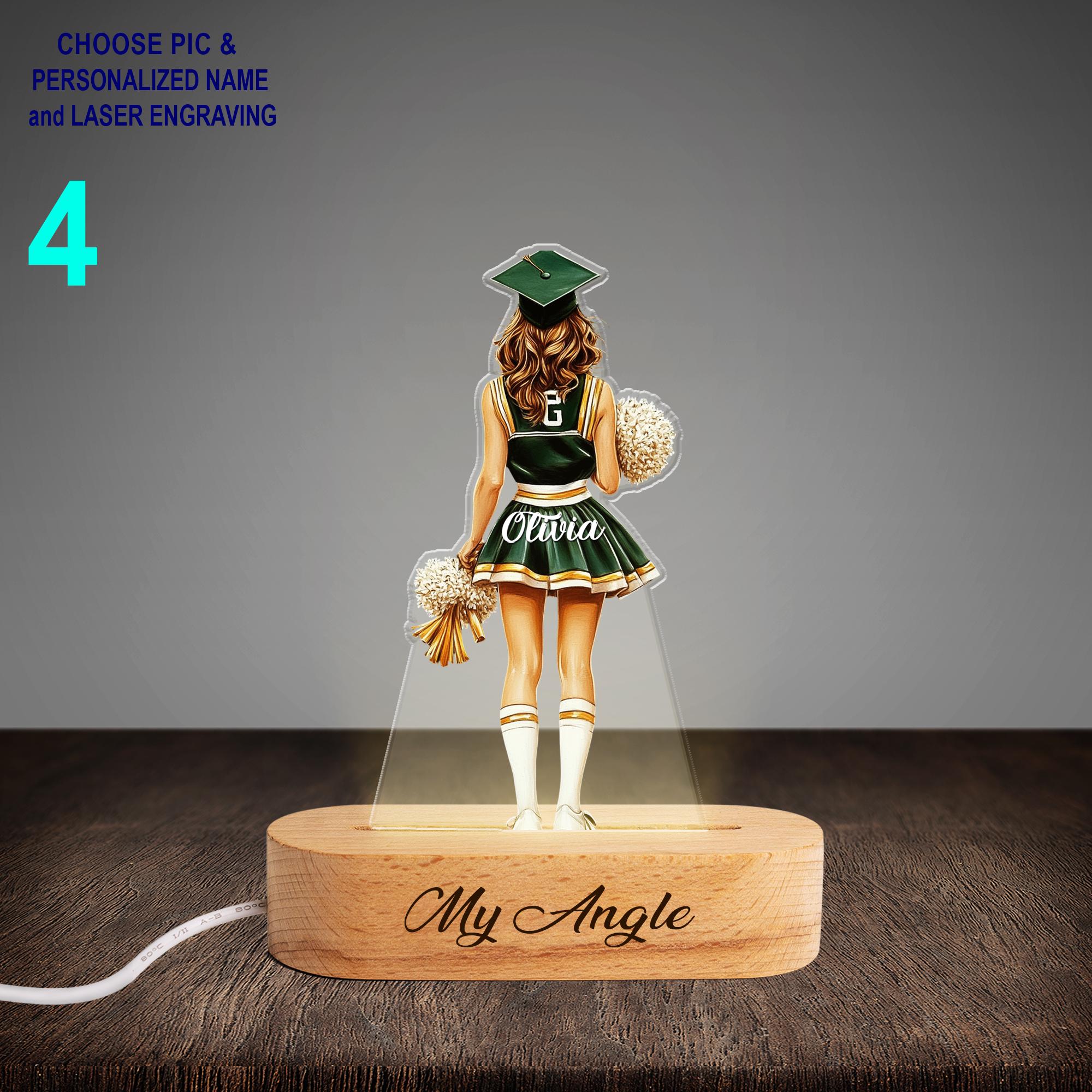 Personalized Cheerleader Acrylic Night Light with Name Engraving - Image 4