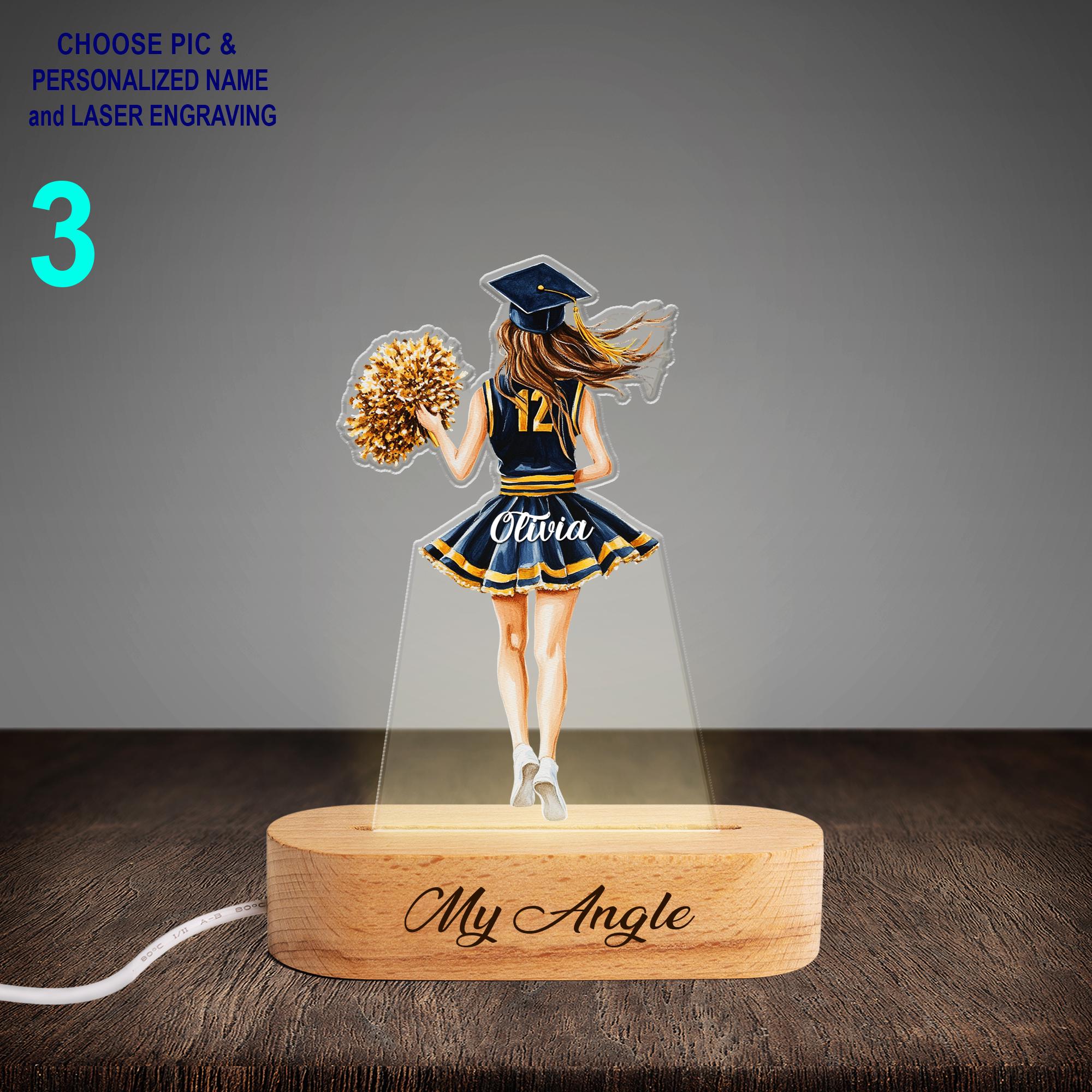 Personalized Cheerleader Acrylic Night Light with Name Engraving - Image 3
