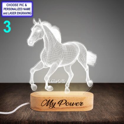 Personalized Horse Acrylic Night Light with Name Engraving - Image 3