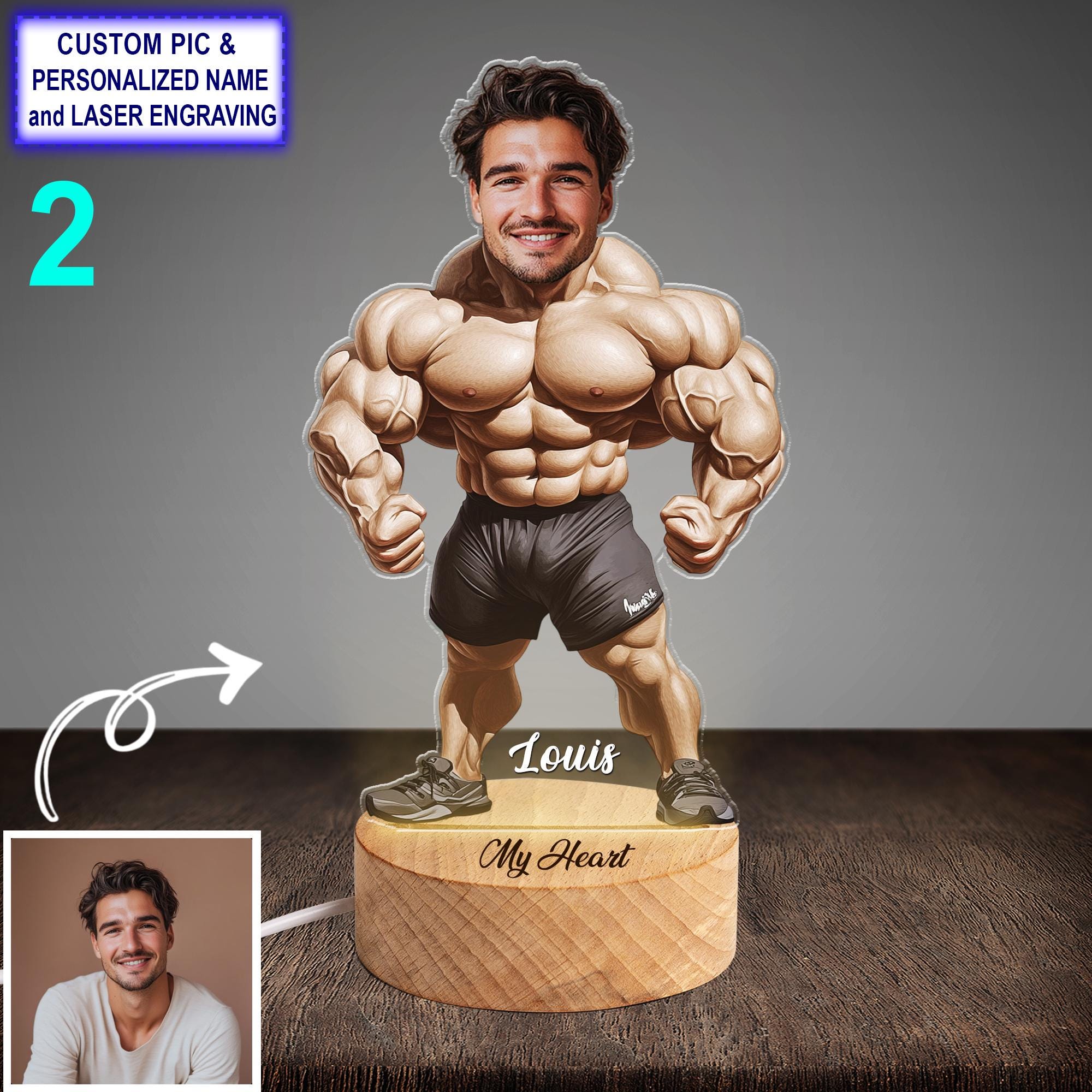 Personalized Bodybuilder Night Light – Custom Name Engraved LED Lamp - Image 2