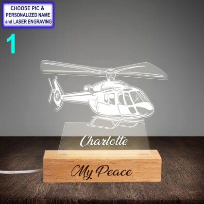 Personalized Helicopter Acrylic Night Light with Name Engraving