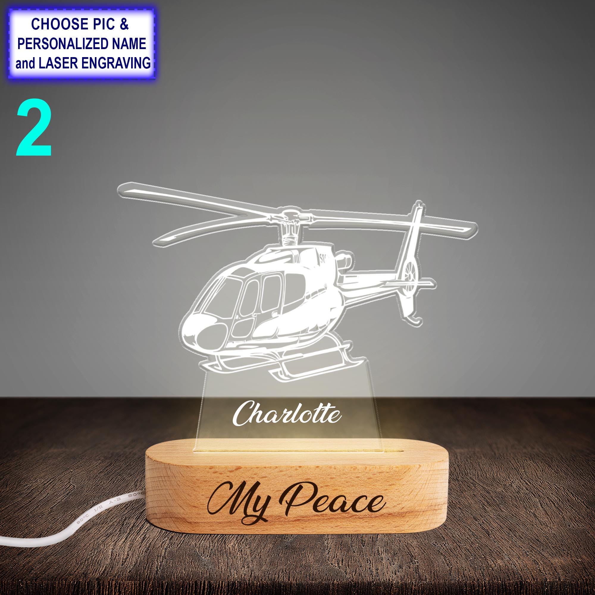 Personalized Helicopter Acrylic Night Light with Name Engraving - Image 2