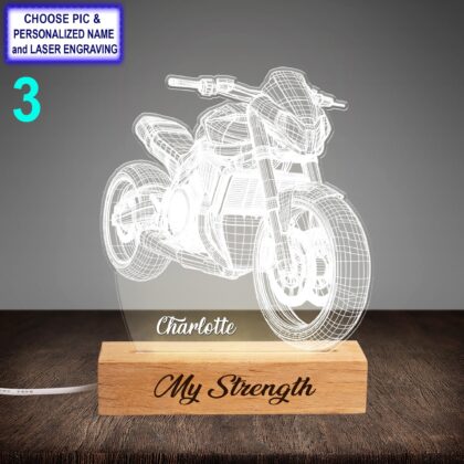 Personalized Motorcycle Acrylic Night Light with Name Engraving - Image 3