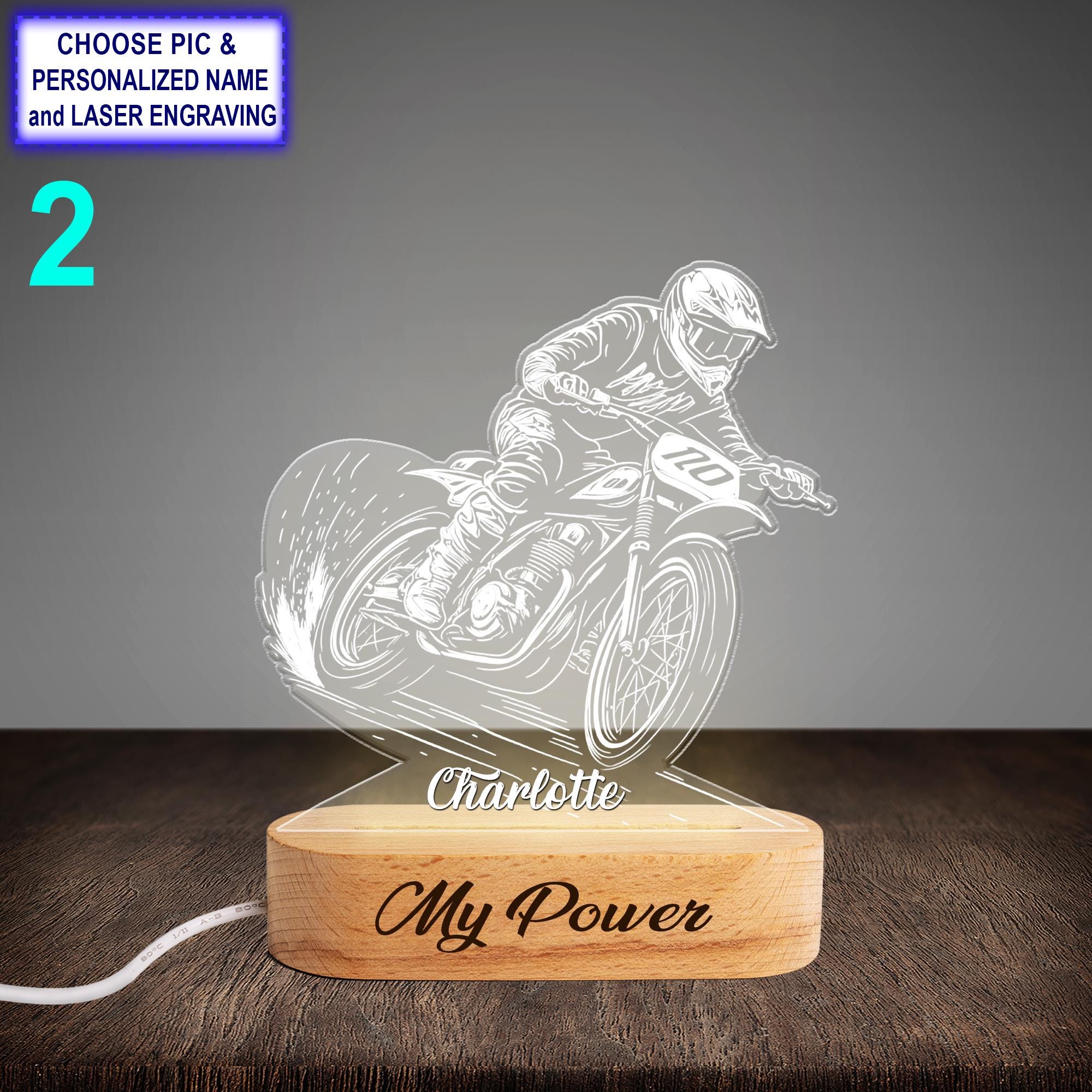 Personalized Dirt Bike Acrylic Night Light with Name Engraving - Image 2