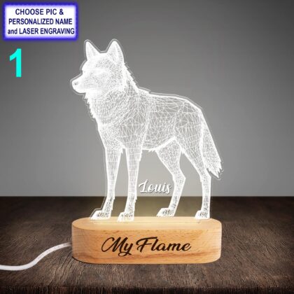 Custom Wolf Night Light – Personalized LED Lamp with Name Engraving
