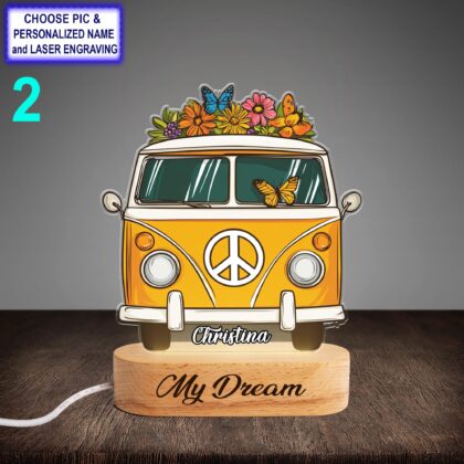 Alternative view of Personalized Hippie Car Night Light – Custom Engraved LED Lamp