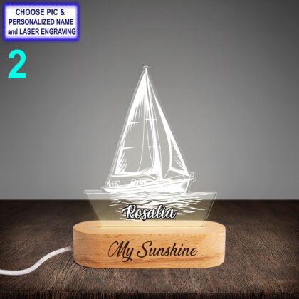 Alternative view of Personalized Sailboat Night Light – Custom Name Engraved LED Lamp