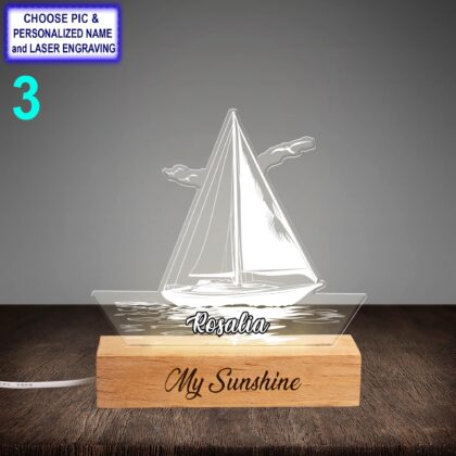 Personalized Sailboat Night Light – Custom Name Engraved LED Lamp - Image 3