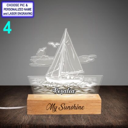 Personalized Sailboat Night Light – Custom Name Engraved LED Lamp - Image 4