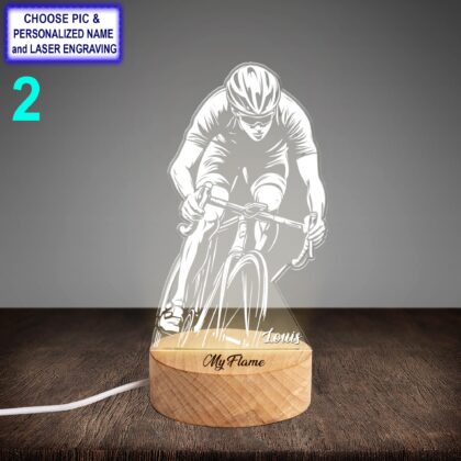 Alternative view of Custom Cyclist Night Light with Name Engraving – Personalized LED Lamp