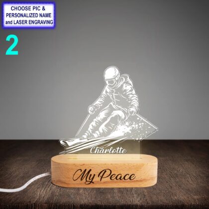 Alternative view of Personalized Skier Night Light – Custom Name Engraved LED Lamp
