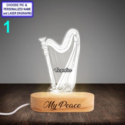 Personalized Harp Night Light – Custom Engraved LED Lamp