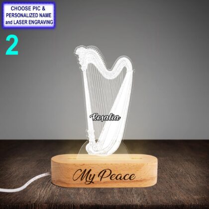Alternative view of Personalized Harp Night Light – Custom Engraved LED Lamp