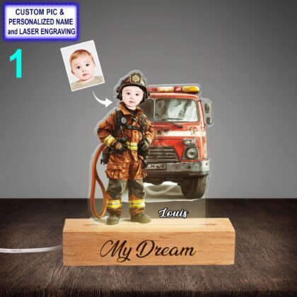 Personalized Firefighter Night Light with Name – Custom LED Acrylic Lamp